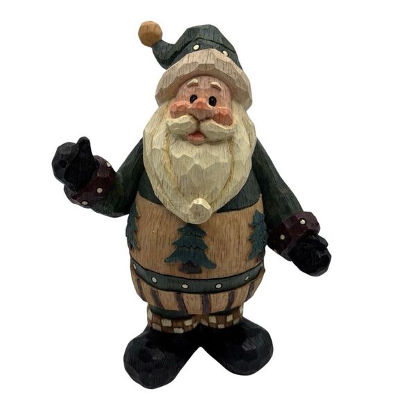 No Brand Other - Rustic Santa Folk Art Statue Faux Carved Wood Christmas Decor 11.5" X 7" X 5"